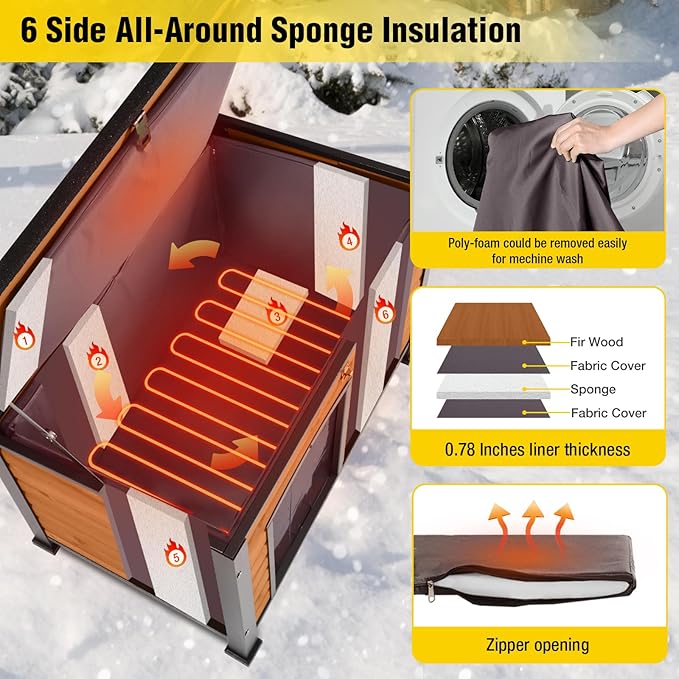 AIVITUVIN Outdoor Heated Dog House Anti Chewing Iron Frame Insulated Dog Kennel with Heating Pad Weatherproof Shelter （Brown,XL）