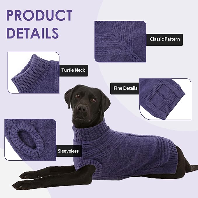 Dog Sweaters for Large Dogs Male Female Pet Knitwear Classic Puppy Warm Pullover Turtleneck Cold Weather Clothes for Pitbull(GrayishBlue, XL)
