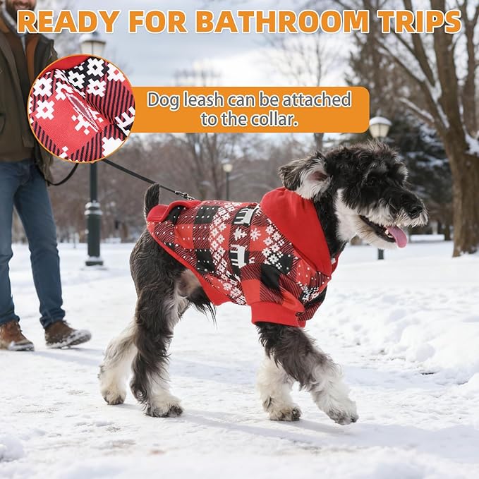 KOOLTAIL Christmas Dog Hoodie,Red Plaid Pet Clothes Sweater with Leash Hole&Pocket for Small Medium Large Dogs, Soft Winter Warm Dog Cold Weather Coat, Fleece Puppy Hooded Sweatshirt for Boys Girls,XL