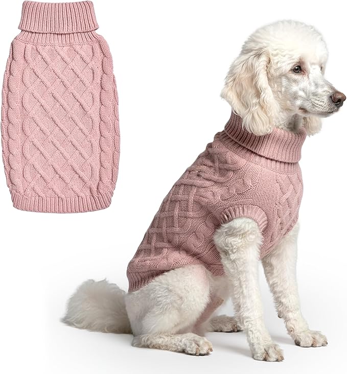 Spark Paws Knit Dog Sweater – Ultra Soft Warm Winter Dog Sweater for Small, Medium & Large Dogs – Stretch Fit Pet Sweater for French Bulldog, Pitbull, Girl & Boy Dogs Jacket, (Pink Cableknit, 2XL)