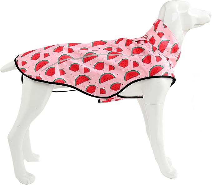 Mile High Life Dog Raincoat, Adjustable Waterproof Reflective Rain Jacket for Small Medium Large Dogs, Lightweight Breathable Pet Rain Coat with Leash Hole(Pink Watermelon,L Chest 32-40")