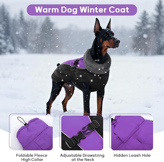 IDOMIK Dog Winter Coat, Reflective Waterproof Dog Jacket for Cold Weather, Warm Pet Coats for Small Medium Large Dogs, High Collar Doggy Fleece Snow Jacket, Winter Vest with Adjustable Buckle,XXL