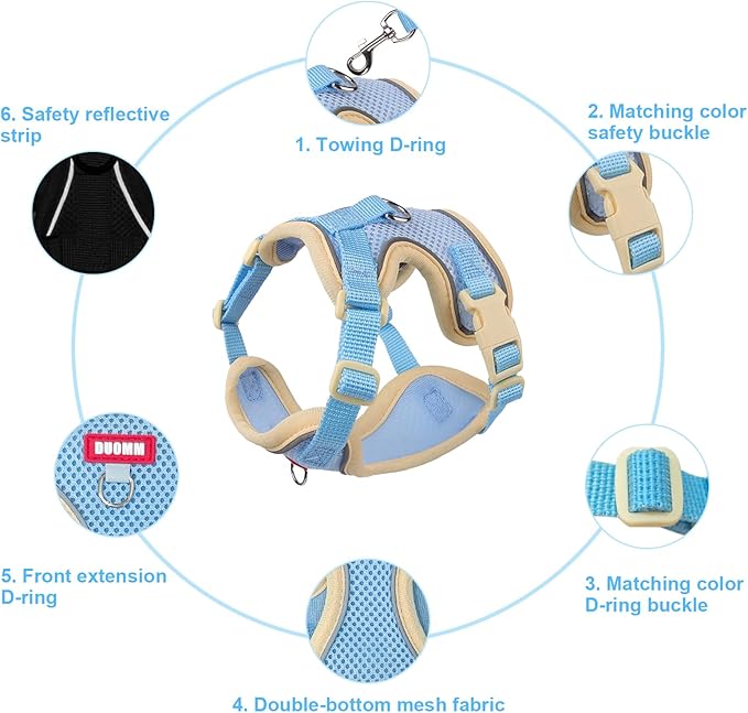 wanheart Cat Harness and Leash Set Escape-Proof Adjustable cat Leash and Harness Combo Suitable for All cat Breeds (Blue, M)