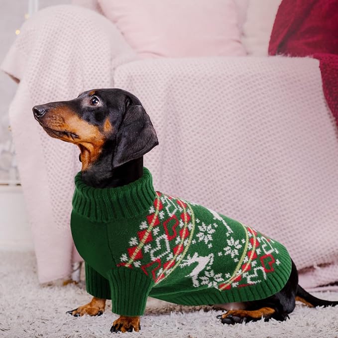 Queenmore Dog Christmas Sweater,Turtleneck Knitted Pullover Xmas Dog Clothes Sweatshirt,Pet Christmas Outfit, Warm Doggy Sweaters for Small Dogs Boy Girl L