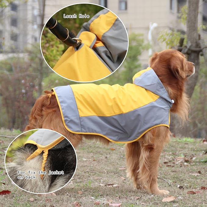 Dogs Packable Lightweight Raincoat: Pet Dog Hood Waterproof Coats Yellow Size 9