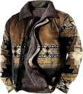 LOAIHA Men's Western Aztec Vintage Print Sherpa Fleece Lined Jackets Casual Zipper Winter Warm Jacket Coats