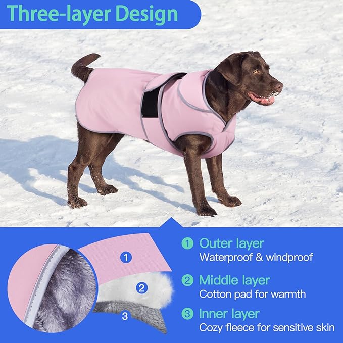 MIGOHI Waterproof Windproof Dog Coat - Reversible Stormguard Winter Jacket for Small to Large Dogs (Pink, XL)