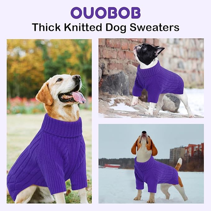 XL Dog Sweaters for Extra Large Dogs, Warm Winter Fall Dog Sweaters for Dog Girls Boys, Turtleneck Dog Knitwear, Doggie Christmas Sweater,Pet Sweatshirt Clothes Outfit Knit Labrador (Purple XL)