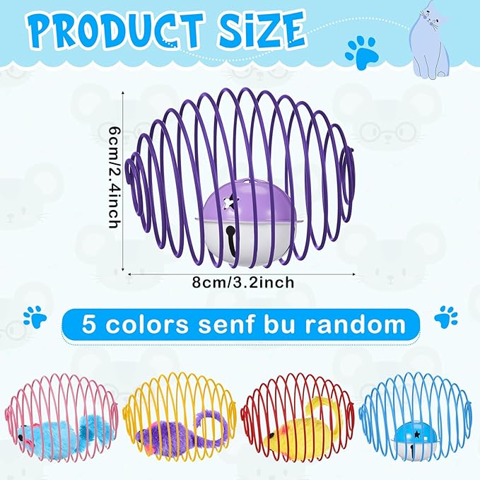 Jecery 5 Pcs Halloween Cat Spring Balls Toys Stretchable Rolling Balls Colorful Playful Coils Interactive Spring Action Toy Caged Rats for Kitten Cat Pet Supplies(Mouse and Bell,Multicolor,5 Pcs)