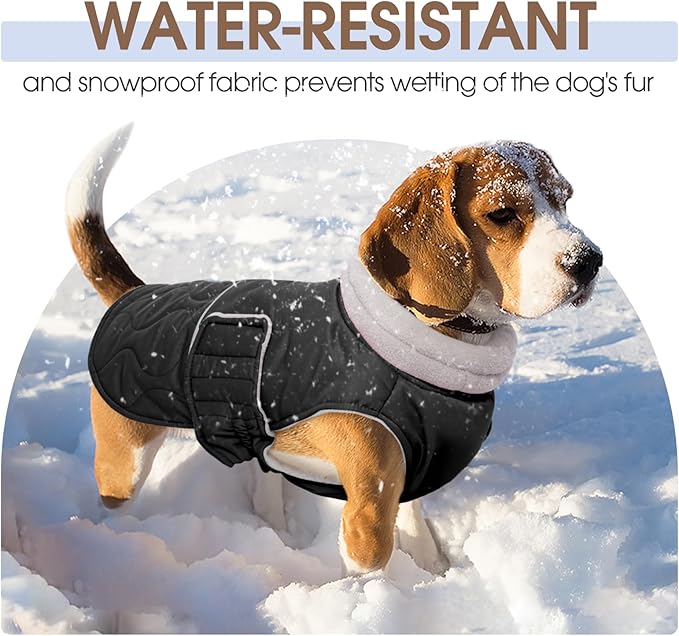 FUAMEY Warm Winter Coats for Large Dogs Windproof, Fleece Lined Dog Jacket Waterproof Snowsuit, Thermal Doggy Vest Adjustable Snow Outfits Cold Weather (Black, 3XL)