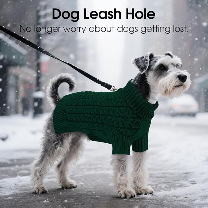SAWMONG Dog Sweater, Dog Sweaters for Small Dogs Girls Boys, Pullover Turtleneck Knitted Doggy Sweatshirt, Cold Weather Pet Clothes（Green, Small