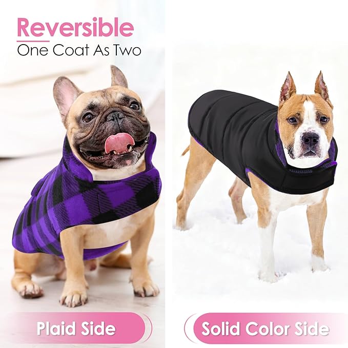 AOFITEE Dog Coat Plaid Dog Winter Coat for Large Dogs, Warm Dogs Jacket Christmas Sweater, Waterproof Pet Puffer Jacket, Reversible Pet Cold Weather Coats for Small Medium Large Pets, Purple XL