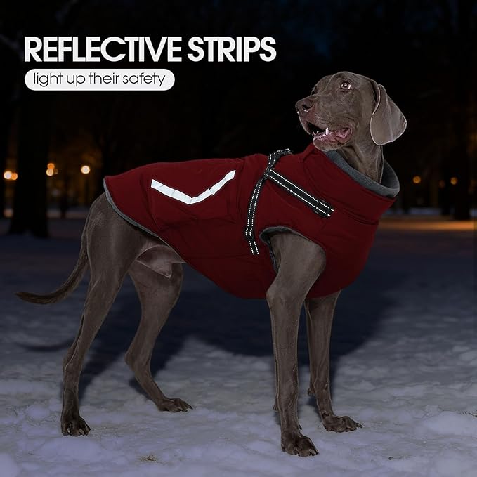 FUAMEY Dog Harness Coat 3X Large, Winter Jacket for Dogs Cold Weather Vest Reflective Strips, Warm Doggy Clothes Winter Suit Waterproof, Cozy Outfits for Large Doggies, Golden Retriever (Red, 3XL)