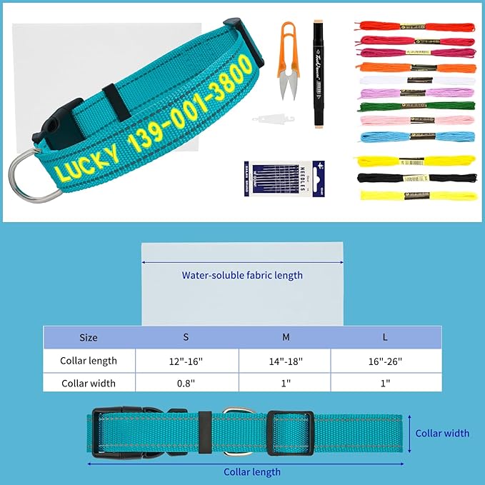 Personalized Embroidered Dog Collar - Custom Hand-Stitched Name & Number, Reflective Adjustable Pet Collar for Small/Medium/Large Dogs & Cats, Durable Nylon with Steel D-Ring (Orange, Medium)