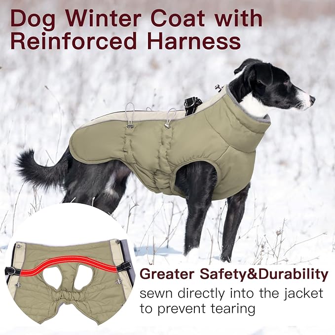 Dog Coat for Large Dogs, Dog Winter Jacket-X Large Warm Zip Up Snowsuit Dog Harness Vest Reflective Water-Resistant Dog Coat Dog Snow Jacket for Large Dogs Beagle, Corgi, Apricot