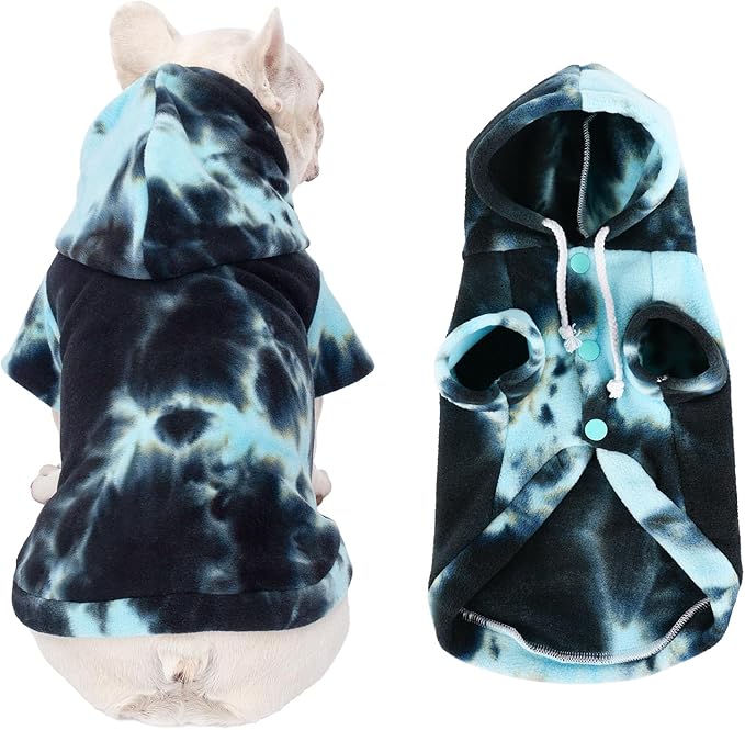Dog Hoodie Tie Dye Dog Sweatshirt Chic Winter Clothes Ultra-Soft Warm Sweaters for Small Medium Dogs Fashion Pet Clothes for Dogs (Blue/Black/Grey, S (Back: 11.02",Chest: 15.74", Neck: 13.77"))