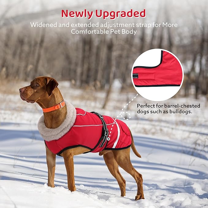 Dog Coat, Warm Dog Winter Coat Reflective Jacket Waterproof Fleece Vest, Pet Jacket Cozy for Cold Weather, Dogs Snowsuit Windproof, Adjustable Buckle for Medium Dogs