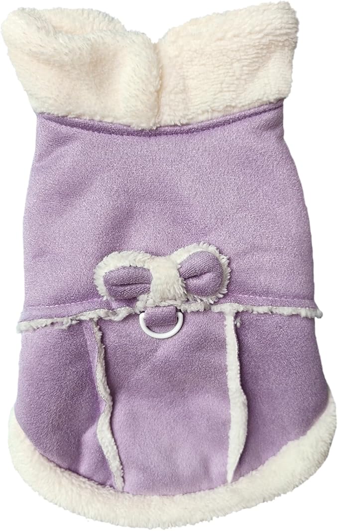 Jecikelon Bowtie Dog Cold Weather Coat Fleece Lining Warm Pet Puppy Turtleneck Dogs Winter Clothes for Small Dogs with D-Ring (Purple, X-Large)