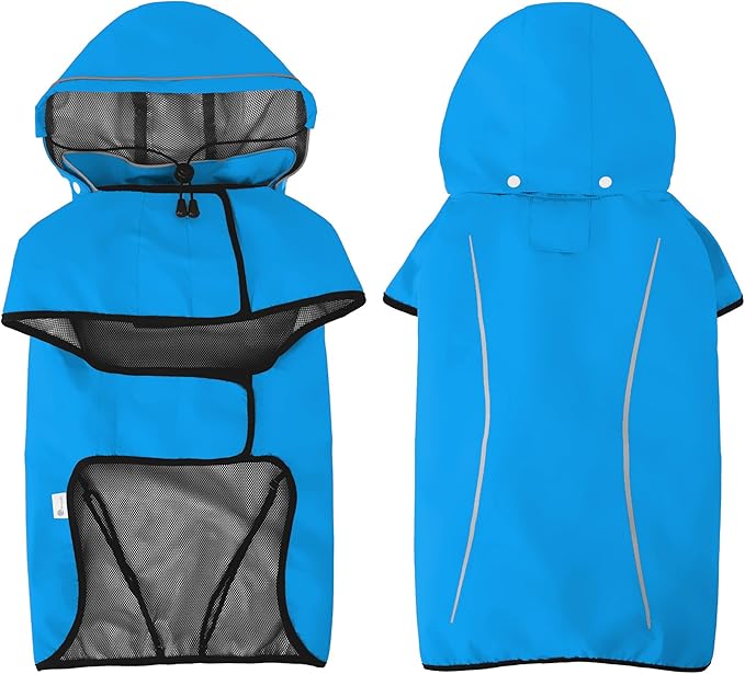 Mile High Life Dog Raincoat, Adjustable Waterproof Pet Rain Jacket, Reflective Hooded Poncho for Small Medium Large Dogs, Lightweight Breathable Pet Rain Coat (Blue,S Chest 18"-22")