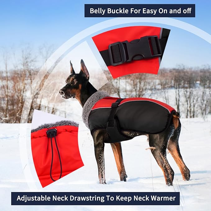 IECOii Extra Warm Reflective Adjustable Dog Jacket - Fleece Turtleneck Winter Coat for Small, Medium, Large Dogs in Cold Weather