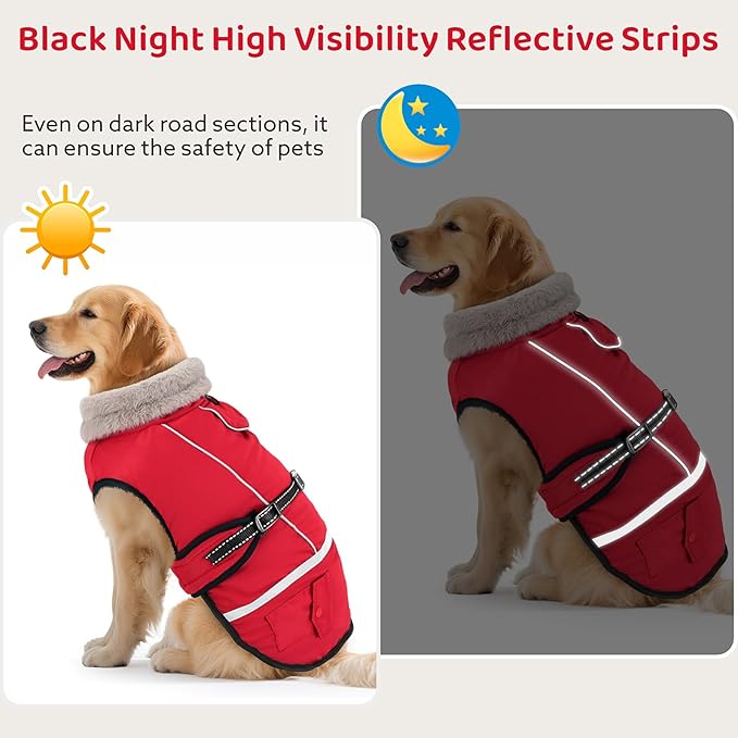Dog Coat, Dog Winter Coat Jacket Waterproof for XL Large Dogs, Reflective Pet Vest Warm Fleece Cozy for Cold Weather, Dogs Snowsuit Windproof, Adjustable Buckle
