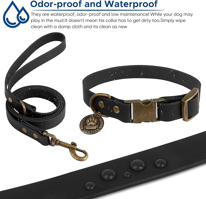 Wisedog Dog Collar and Leash Set, Waterproof Adjustable Puppy Collars with Cute Tag 6FT Dog Leash with Poop Bag for Small Medium Large Dogs (XS(Collar:8.5"-12";Leash:4 ft), Black)