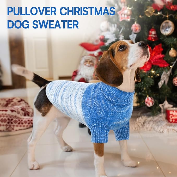 Queenmore Pullover Large Dog Sweater,Classic Turtleneck Warm Dogs Sweater with Leash Hole for Dog Girls Boys,Winter Knitwear Clothes for Dachshund,Corgi,French Bulldog(Royal Blue,L)