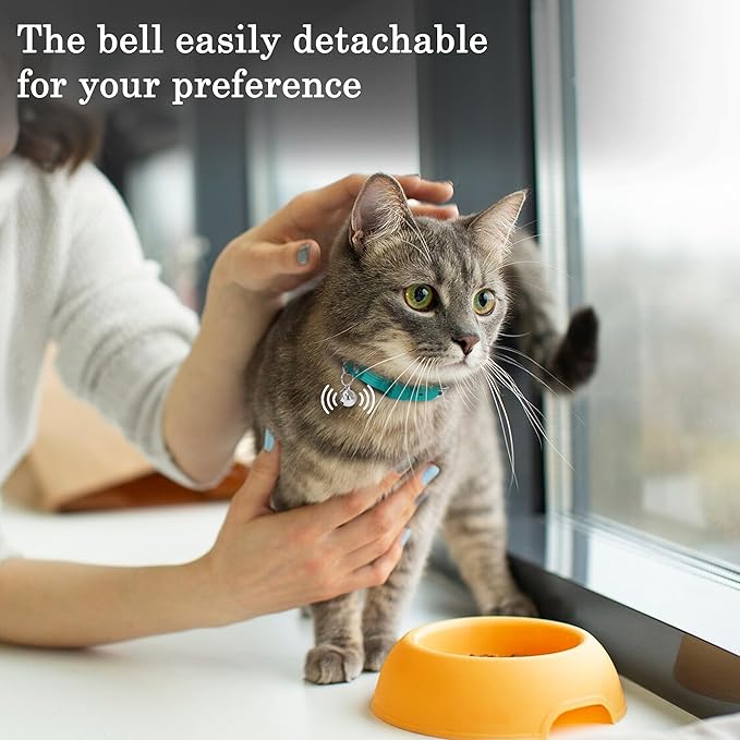 OOPSDOGGY Cat Collar for AirTag Holder, Leather Kitten Collars with Elastic Strap & Bell, Non Breakaway Adjustable Small Pet Collars for Indoor & Outdoor for Boy, Girl (Light Blue)