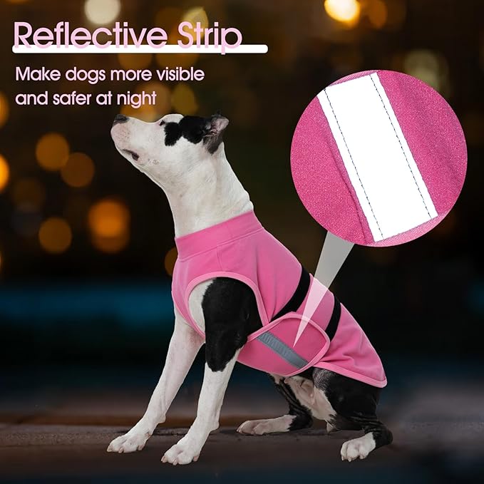 IDOMIK Warm Fleece Dog Sweater for Medium Dogs,Soft Winter Dog Fleece Jacket Coat for Fall Cold Weather,Adjustable Fleeced Vest with Reflective Strips,Pullover Pet Sweatshirt for Girl Boy Dogs,Rose,M