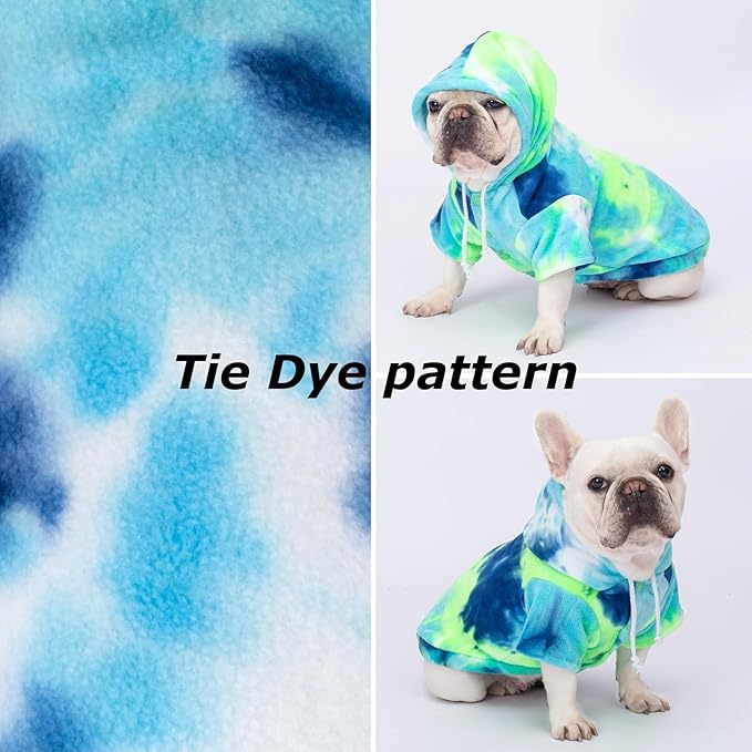 Dog Hoodie Tie Dye Dog Sweatshirt Chic Winter Clothes Ultra-Soft Warm Sweaters for Small Medium Dogs Fashion Pet Clothes for Dogs (Blue/Yellow/Green, X-Large)