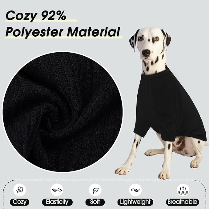 ROZKITCH Dog Shirt with Hoodie Dog Ears Cover 2 in 1, Soft Lightweight Dog Striped T Shirt Pullover Dog Tank with Detachable Ear Wrap, Dog Hoodie Tshirt Dog Boy Girl, Stretchy Sweater Black 2XL