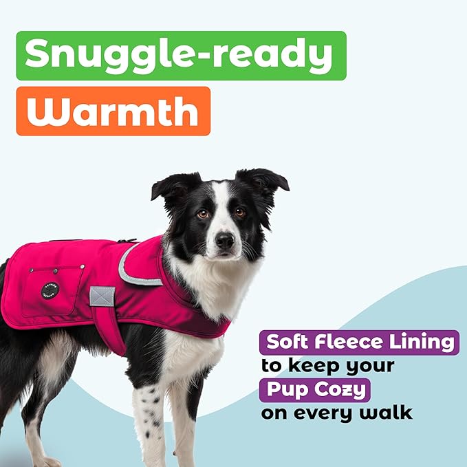 Joyride Harness FrostFlex Dog Winter Jacket - Fleece Lined & Water-Resistant - Snowsuit with Pockets for Treats & Poop Bags - Durable Cold Weather Dog Coat - Pink Berry-M