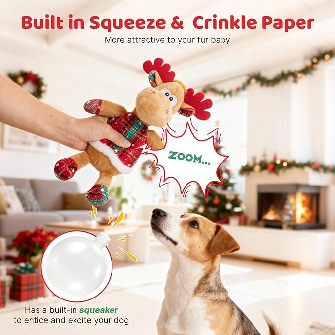 Christmas Squeaky Dog Toys Tug of War Dog Plush Toy for Large Breed Interactive Dog Chew Toys for Puppies Small and Large Dogs Training and Reduce Boredom