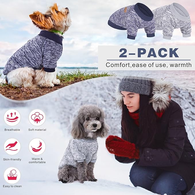 2 Pieces Pet Dog Classic Knitwear Sweater, Fleece Coat for Small,Medium Dogs,Warm Pet Dog Cat Clothes,Soft Puppy Customes for Chihuahua Yorkshire Tzu (Grey Navy,XS)