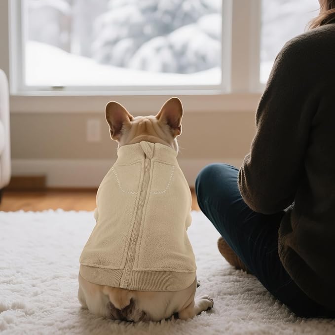 BRKURLEG Dog Sweater, Turtleneck Thick Dogs Sweatshirts Fleece Sweater, Dog Winter Coat for Small Medium Large Dogs, Pet Warm Sweaters with Zipper, Pullover Jacket with Sleeve (Light Coffee, M)