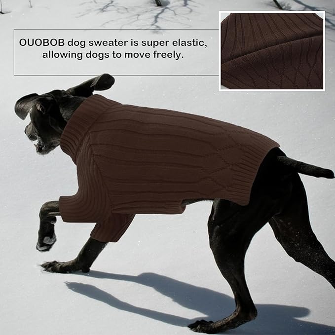 Dog Sweater for Medium Dogs, Warm Winter Fall Dog Sweaters for Dog Girls Boys, Turtleneck Dog Knitwear, Doggie Christmas Sweater, Pet Sweatshirt Clothes Knit French Bulldog, Beagle (Brown M)