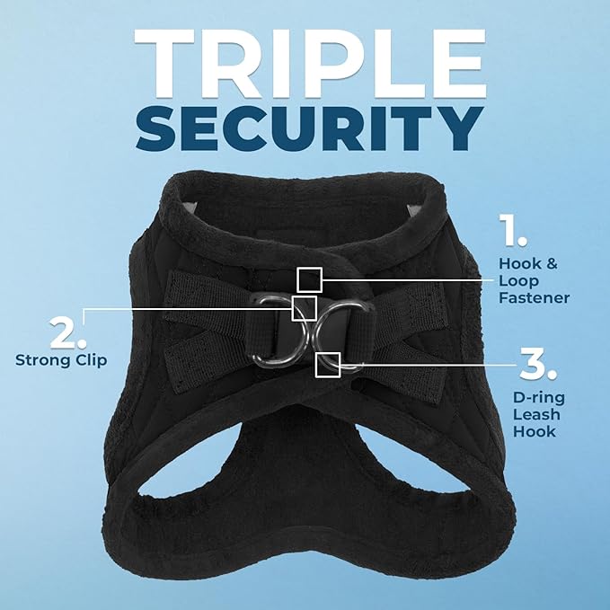 Best Pet Supplies - All Weather Mesh / Plush, Reflective, No Pull Harness for Small, Medium Dogs, Cats - Secure with Hook & Loop Fastener, Buckle, Double D-Rings - Black Plush, XS