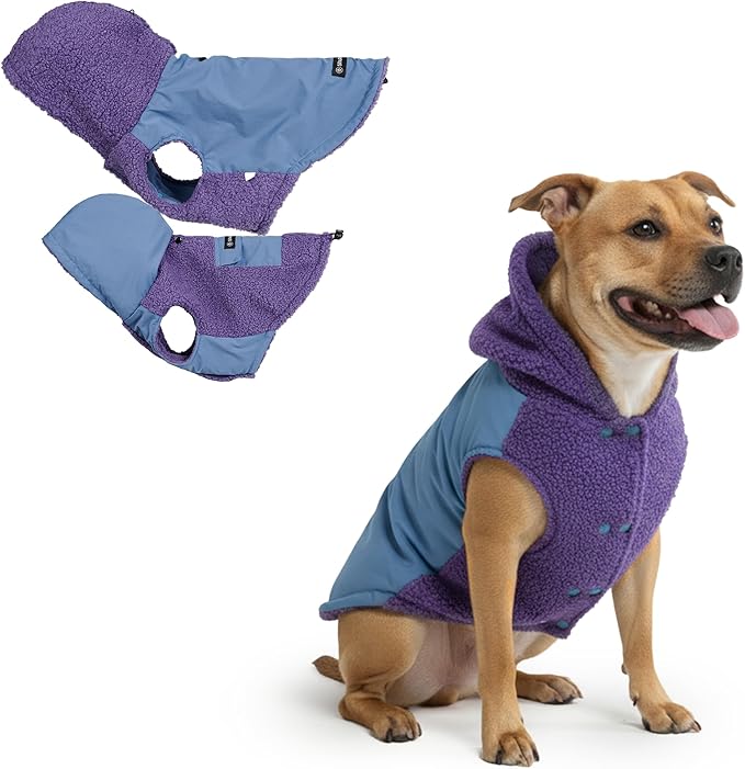 Spark Paws Reversible Dog Sweater, Sherpa Vest with Warm Fleece Lining, Warm Coat for Winter, Suitable for Small Medium, Large, XL XXL Dogs - Purple and Navy Blue - 2XL