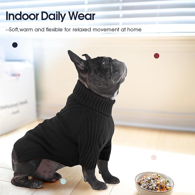 IECOii XXL Dog Sweater,Thermal Knit Big Dog Sweater with Sleeve,Pet Turtleneck Doggy Sweatshirt for Extra Large Dogs Boy Girl,Stretchy Large Dogs Cold Weather Outfit Pitbull Clothes,(Black,XXL)
