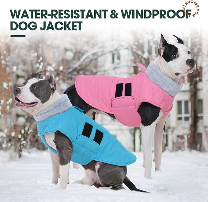 Kuoser Dog Jacket, Winter Dog Coats for Medium Dogs, Cold Weather Coats Pet Clothes, Doggie Snow Jacket for Frech Bulldog, Boston Terrier, Pink L