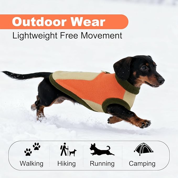 Dog Coat Fleece for Outdoor Indoor, Warm & Soft Sweaters for Dogs,Fall & Winter, Sleeveless & Stretch Cold Weather Vest with Leash Ring,Machine Washable,Orange,Size XL