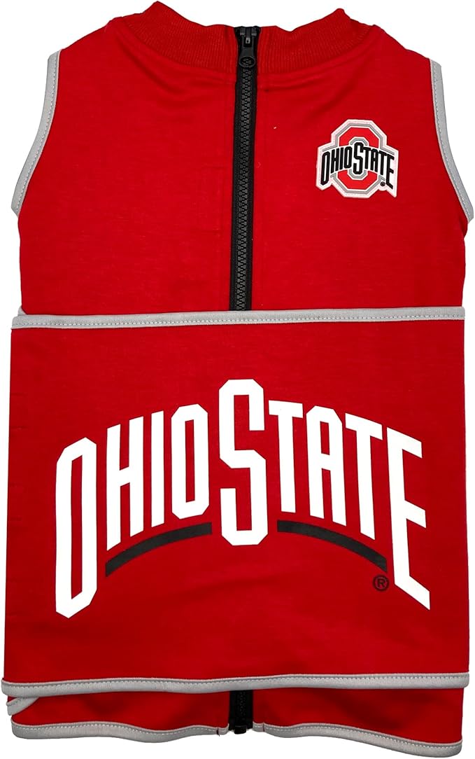 NCAA Ohio State Buckeyes Dog Anxiety Shirt Calming Soothing Vest, for Dogs Cats with Anxiety, Fears, Fireworks, Loud Noises, Dark, Lonely Keeps Dogs Calm Feeling Safe, Relaxing Jacket Small