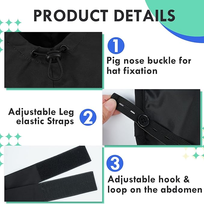 MIGOHI Dog Raincoat, Adjustable Large Dog Raincoat | Easy-On Hook & Loop Belly Straps, Adjustable Hind Leg Straps Dogs Rain Jacket, Machine Washable, Black, L