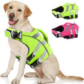 Kuoser Small Dog Life Jacket - High Flotation, Reflective Vest for Swimming Boating, Adjustable Lightweight Preserver with Rescue Handle, Green S