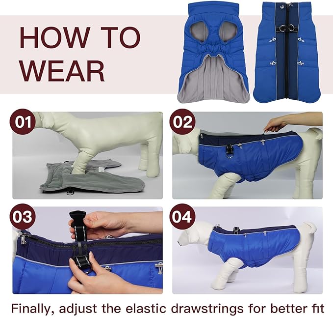 Small Dog Coat - Winter Jacket, Warm Zip Up Snowsuit, Reflective, Water-Resistant, Royal-Blue