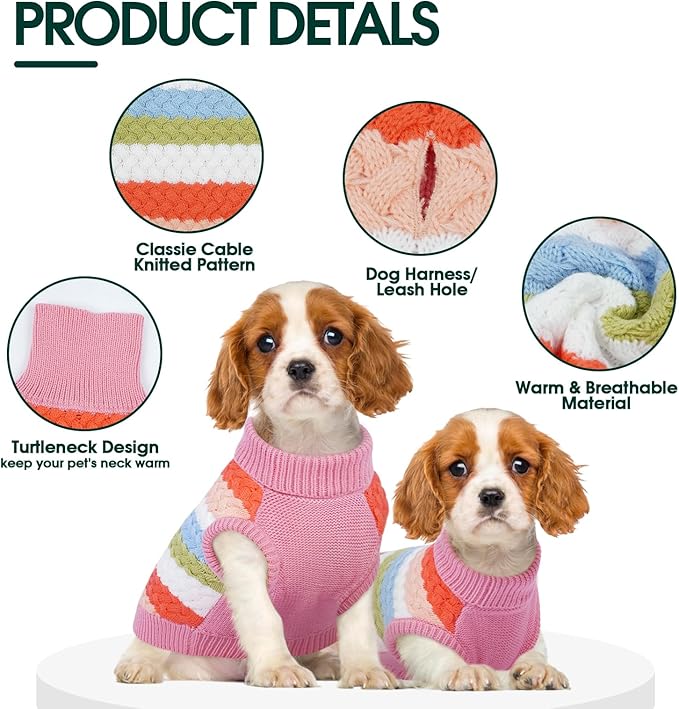Kuoser Dog Sweater, Pet Cable Knitted Pullover Puppy Warm Clothes, Dog Turtleneck Classic Knitwear Soft Thickening Outfit, Cold Weather Xmas Thermal Wear for Large Size Dogs, Pink 3XL