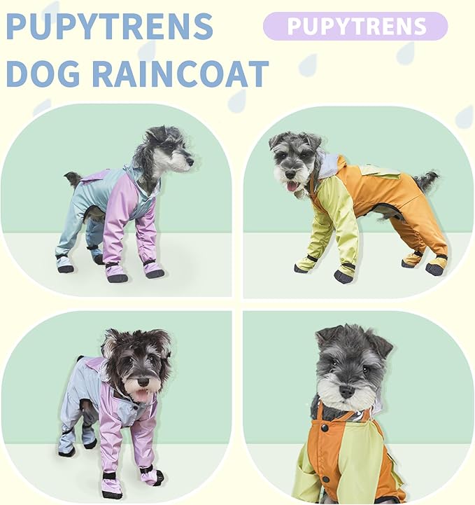 Dog Raincoat with Transparent Hood, Waterproof Jacket for Small Dogs with Snap-Button Chest, Leash Hole & Hook-and-Loop Cuffs Sleeves, Back Pocket for Treats (Blue, Large)