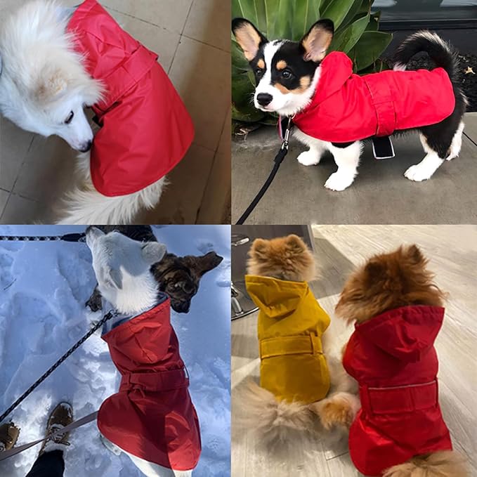 Dog Raincoat Dog Rain Jacket Poncho Waterproof Pet Rain Suit Puppy Small Medium Dogs Double Layer Breathable Lining Hooded Leash Hole Adjustable,Red,M