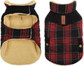 Queenmore Dog Winter Coat Warm Dog Jacket for Cold Weather, Quilting Puffer Plaid Coats for Small/Medium Dogs Waterproof,Girl/Boy Pet Christmas Coat,Pet Snowsuit with Leash Hole/Fleece Padding, S