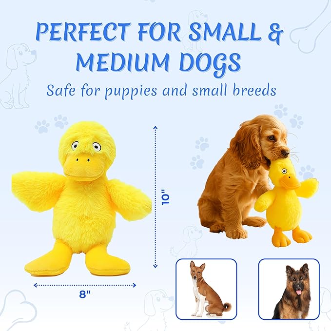 Squeaky Plush Duck Dog Toy - Soft and Durable, Chew Toy for Small and Medium Dogs, Interactive and Adorable, Machine Washable, Ideal Dog Gift for Birthdays and Holidays Yellow